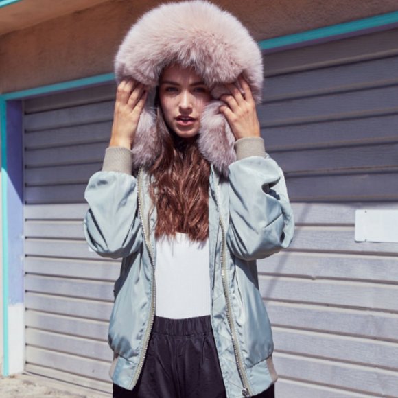 AVA KRIS - KELSEY NYLON BOMBER - Sage / Dusty Nude - Picture 1 of 5